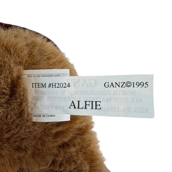 Ganz Alfie Brown Teddy Bear Plush 11" Plaid Christmas Vest Vtg 1995 #H2024 - Picture 6 of 7